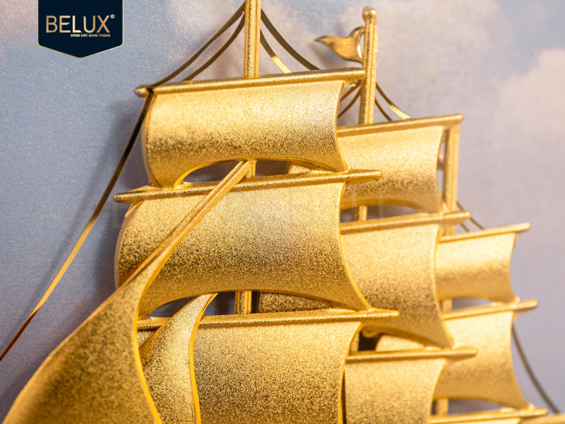 Tranh Thuận Buồm Xuôi Gió Vẽ Màu Dát Vàng 24k 34x27cm